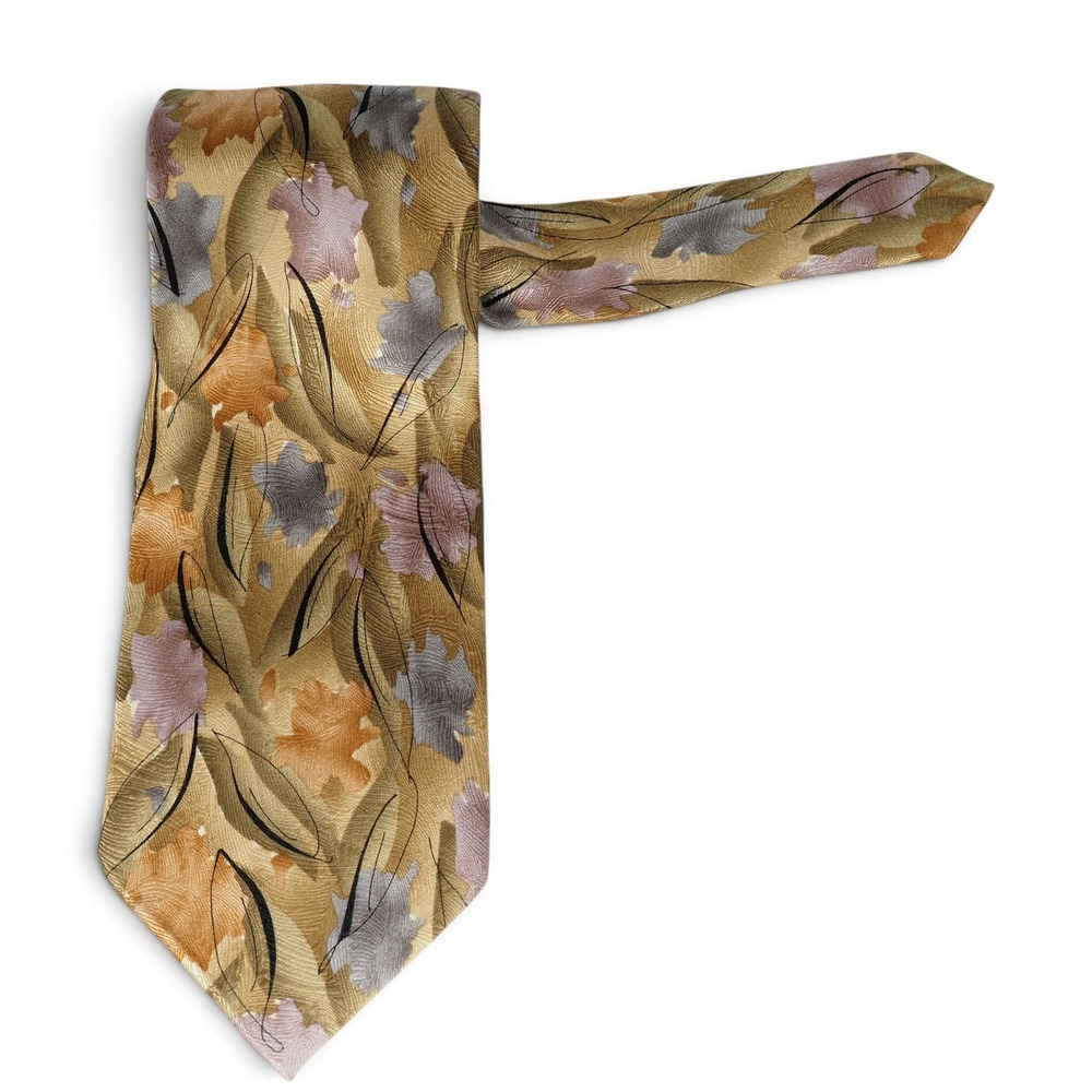 J Garcia Mens Tie 57 x 3.75 Gold Orange Silk Abstract Butterfly Jerry Garcia Art